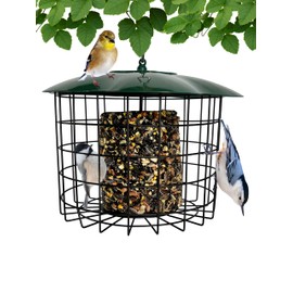 Backyard Essentials Squirrel Defeater Seed or Suet Log Cage Feeder Holds 1 Large Suet or Seed Log - Squirrel Proof Metal Bird Feeder - Designed for Woodpeckers and Clingers