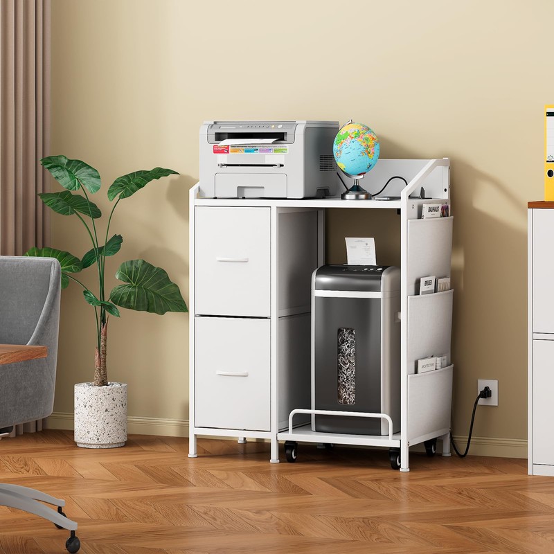 WODRAWER Printer Stand with Fabric Drawers, Lateral Office Filing Cabinets