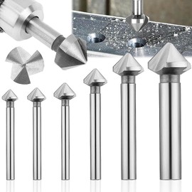 Begpoee 6-Piece HSS 90 Degree Countersink Drill Set, Countersink Drill HSS, High-Speed Steel Countersink Drill Set, Countersink Drill Bit Set, for Carbon Steel, PVC, Wood Panels and Plastics (Silver)