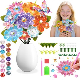 Nikolle 5D Flower Butterfly Diamond Art Kits for Adults, DIY Vase Filler Ornament Table Decoration, 10 Pcs Diamond Painting Kits for Garden Decor
