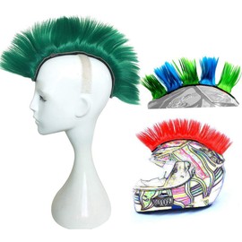 Helmet Mohawk Wig Motorcycle Adhesive Mohawk Hair Patches Skinhead Costumes Wig (Deep Green) (Helmet not Included)