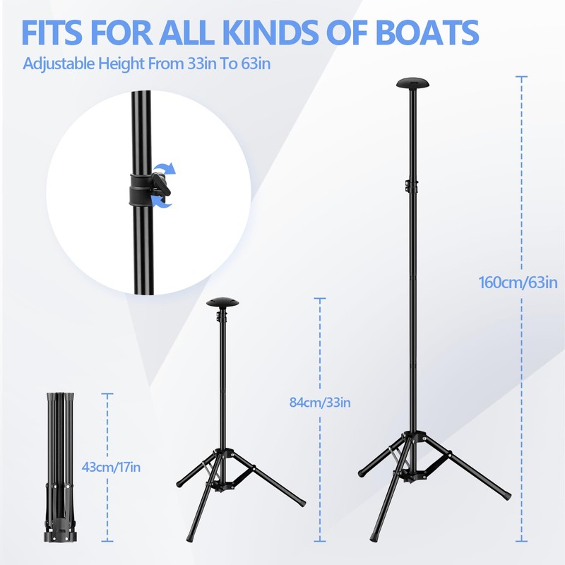 Boat Cover Support Pole with 24" Wide Tripod Base, 33"-63"