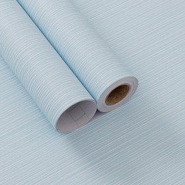 Cozydeco 24"x394" Light Blue Grasscloth Wallpaper Peel and Stick Faux Linen Textured Upgraded Thick Self-Adhesive Waterproof Neutral Contact Paper Seamless Vinyl Embossed Wallpaper