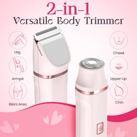 Bikini Trimmer for Women - Painless electric razors for Silk Skin,Cordless Body Shaver for Trip,Replaceable Lady Facial Razor, IPX7 Waterproof&Easy Cleaning, Ceramic Blade, USB Charge Dock Pink