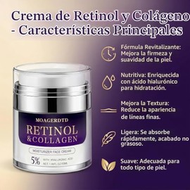 Crema antienvejecimiento de colágeno con retinol para la cara y el cuello, crema hidratante para la piel con ácido hialurónico Día Noche arruga facial