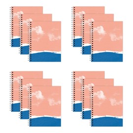 New Leaf Paper Small Spiral Bound Designer Notebooks, Bulk Pack of 12, Beach Sunset Design, 9.75" x 7.5" 70 Sheets, 100% Recycled College Ruled Pages, Vegan, Made in USA