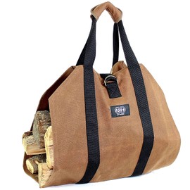 Nut Hugger Firewood Carrier Log Tote Bag, Waxed Canvas Wood Carrying Holder Bag for Fireplace Camp Log Storage, Portable Heavy-Duty for Outdoor and Indoor, Water-Resistant, Large 39” x 18”