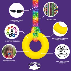 Sensory Oojamabobs - Ring Pendant chew Necklace - Autism - Yellow with Lanyard (6 Designs Available!) (70cm, Stripes)
