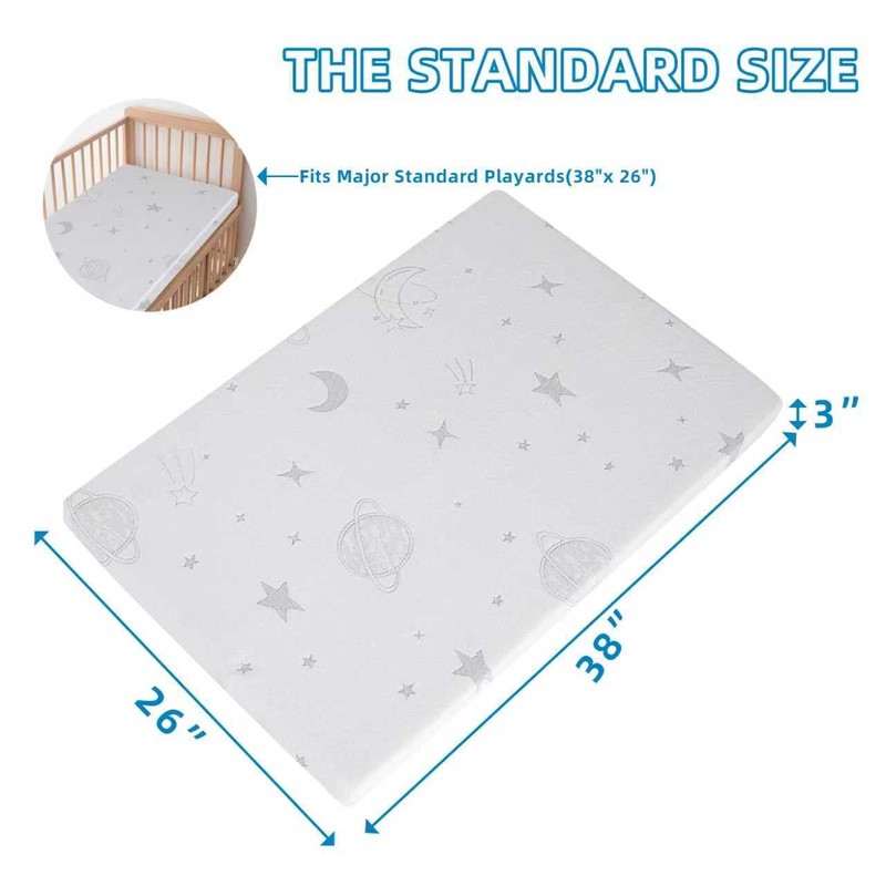 HDJOAPS Pack and Play Mattress Pad 38"x26"x3", Dual-Sided Pack n
