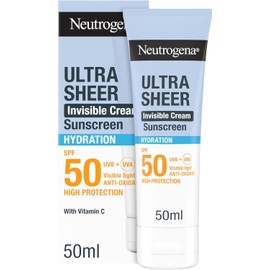 Neutrogena Ultra Sheer Invisible Cream Sunscreen Hydration SPF50 (1x 50ml), Facial Sun Cream with Vitamin C, High Broad-Spectrum Protection, 24h Hydration for Dry to Very Dry Skin, for Daily Usage