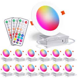 Recessed Lighting 4 Inch RGBCW Color Changing Canless LED Recessed Ceiling Light with Junction Box,12W 1080LM LED Downlight Dimmable by Remote Control, Memory, 3 Modes, Delayed Light Off, 12Pack