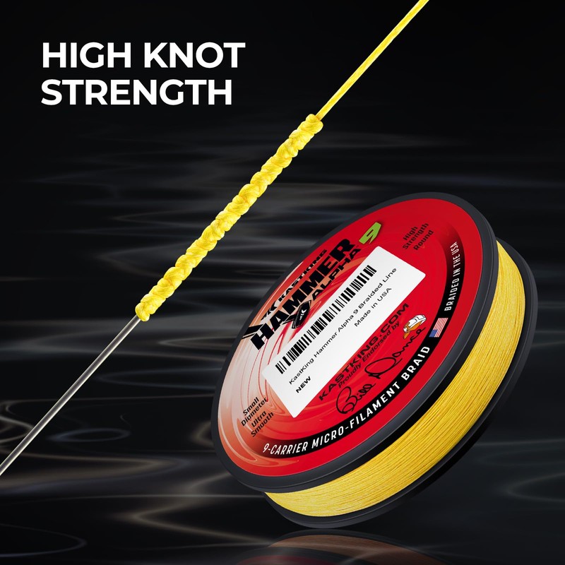 KastKing Hammer Alpha 9 Braided Fishing Line, Yellow, 15LB, 150Yds,