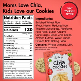 Audrey’s Almond Chia Cookies – Thin & Crispy Chia Seed Cookies Made with Clean, Non-GMO Ingredients – Natural Almond Flavor – Better-for-You Snack, 4 Pack