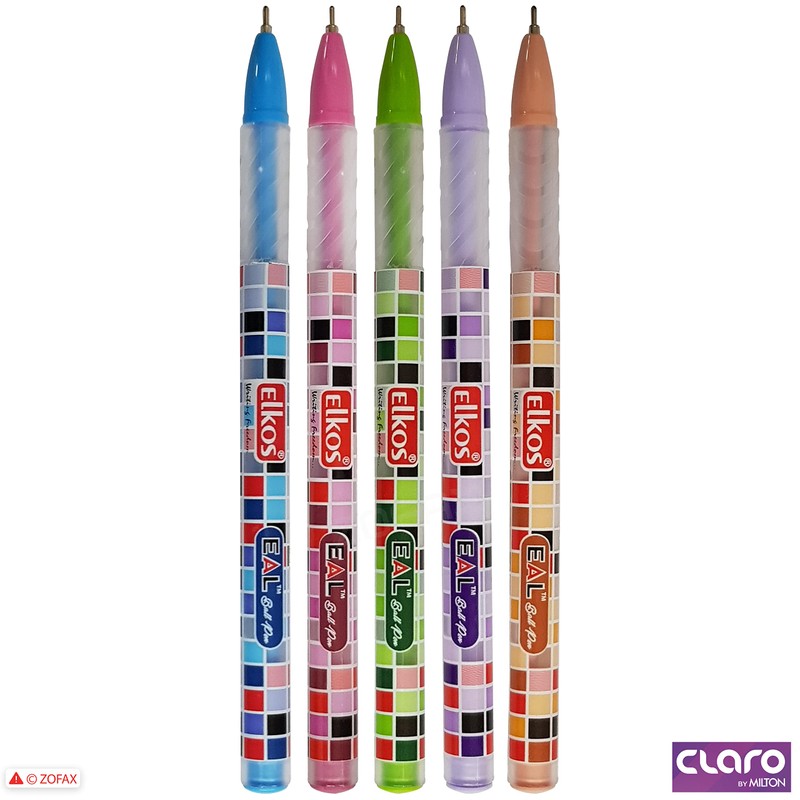 ELKOS BLUE Ballpoint Pens, 0.7mm Fine Point, Pack of 5,