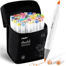 Ohuhu Honolulu Brush Markers: 48 Mid-tone Colors Double Tipped Art Marker for Artist Coloring Illustrations-Brush&Chisel-Brush&Fine -Refillable Ink:_Brush & Chisel
