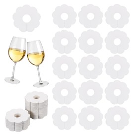 FINGERINSPIRE 150 Pcs Paper Wine Glass Markers 2.8" Blank Flower Stemware Drink Name Tags White Floral Disposable Tag DIY Identification Charm for Glasses Champagne
