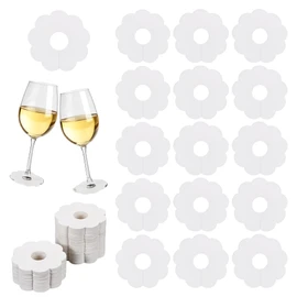 FINGERINSPIRE 150 Pcs Paper Wine Glass Markers 2.8" Blank Flower Stemware Drink Name Tags White Floral Disposable Tag DIY Identification Charm for Glasses Champagne