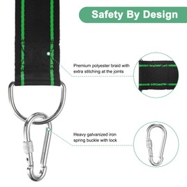 M METERXITY Tree Swing Straps Hanging Kit, 9.8FT Polyester Heavy Swing Rope Holds 2200LBs with Lock Spring Snap Swivel for Swings/Hammocks, Outdoors Strap with Tree Protector [Green]