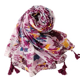 FAIRYGATE Scarf Women Purple Floral Print Wrap Party Prom Wedding Shawl Ladies Scarfs Gifts with Fringe Summer Scarves 02008