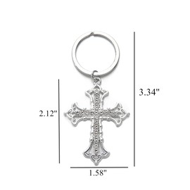PHAETON 10PCS Rhinestone Cross Keychains Sparkling Rhinestones Cross Pendant Keychain Blessed Holy Cross Keychain for Women Girls, Silver, 3.34''