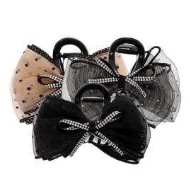 FOMIYES 3pcs Bow Hair Clips for Women - Stylish Rhinestone Polka Dot Claw Clips, Perfect for Thick & Thin Hair, Elegant Accessories for Parties & Daily Wear, Black, Grey & Colors