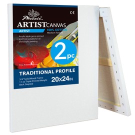 PHOENIX 20x24 Inch 2 Pack Artist Canvas - Large Stretched Canvases for Painting - 3/4 Inch Profile, 100% Cotton 11 Oz. Gesso Primed White Blank Professional Canvas Oil & Acrylic Paints