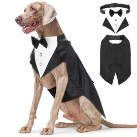 Illumifun Tuxedo Suit and Bandana Set, Elegant Dog Wedding Party Suit with Bow Tie, Shirt, Vest, Pet Tuxedo Costume with Removable Fly Collar (XL)