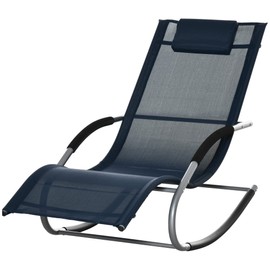 Outsunny Zero Gravity Rocking Chair Outdoor Chaise Lounge Chair Recliner Rocker with Detachable Pillow and Weather-Resistant Fabric for Patio, Deck, Pool, Navy Blue