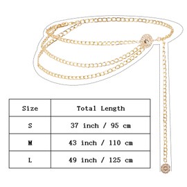 Topbuti Women Girls Multilayer Metal Waist Chain Belt for Dresses Jeans Adjustable Body Belly Link Western Belt (S)