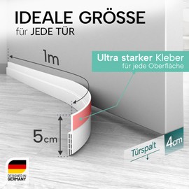 Vellure Vellure? Trdichtung Zugluftstopper fr Tren- NEU Premium Trdichtung selbstklebend (Energie sparen - Schnell & einfach angebracht) Tr Zugluftstopper ideal auch als K?lteschutz (5 x Wei?)