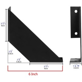 Iron 6 inch Shelf Brackets Flat Angle Curved Black Floating Industrial Shelves Support Brackets, Set of 2