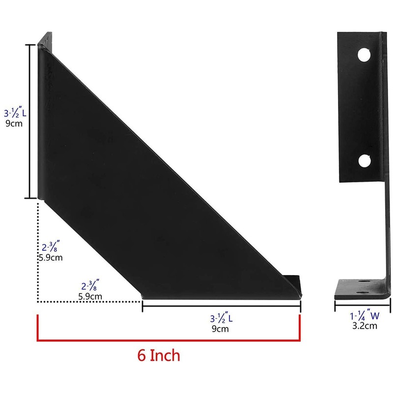 Iron 6 inch Shelf Brackets Flat Angle Curved Black Floating