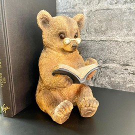 Resin Reading Fox & Bear Animal Bookends Heavy Decorative Book Shelf Stopper New