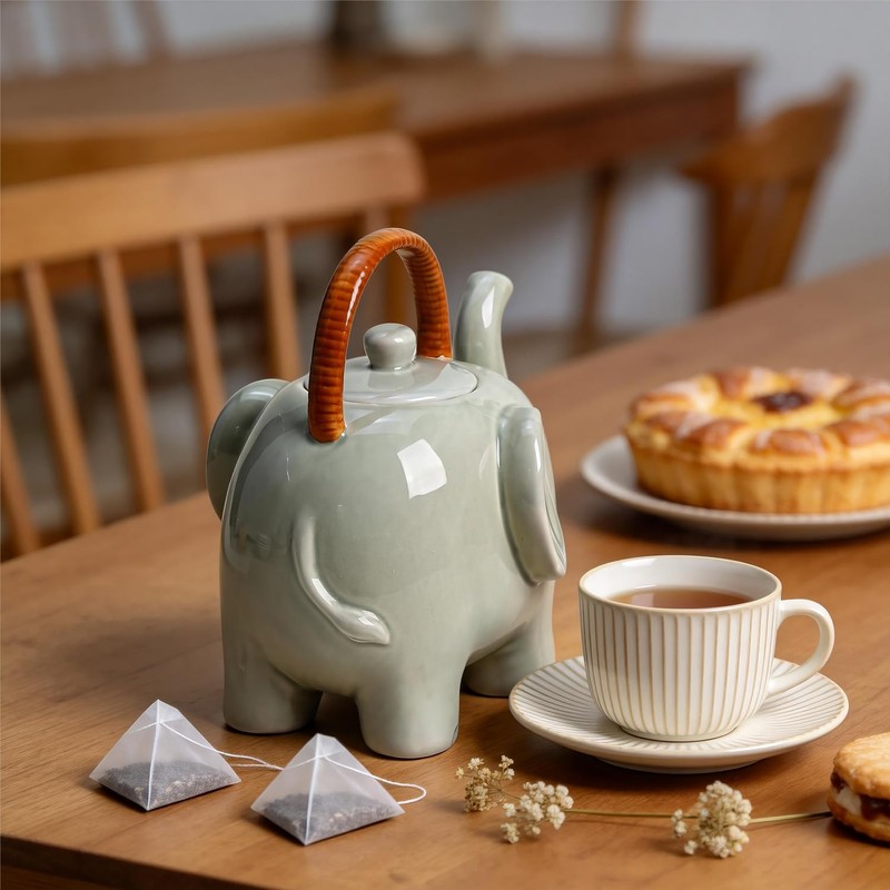 Bicuzat Ceramic 3D Cartoon Elephant Shaped Teapot, Coffee Pot, Tea