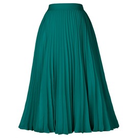 GRACE KARIN Womens Classy Vintage Chiffon Swing Pleated A-line Skirt Peacock Blue XL