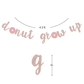 Donut Grow Up Banner Baby Shower Baby Girl Boy Birthday Party Decorations Glitter Paper Garland Donut Theme Dessert Bar Bunting - Rose Gold