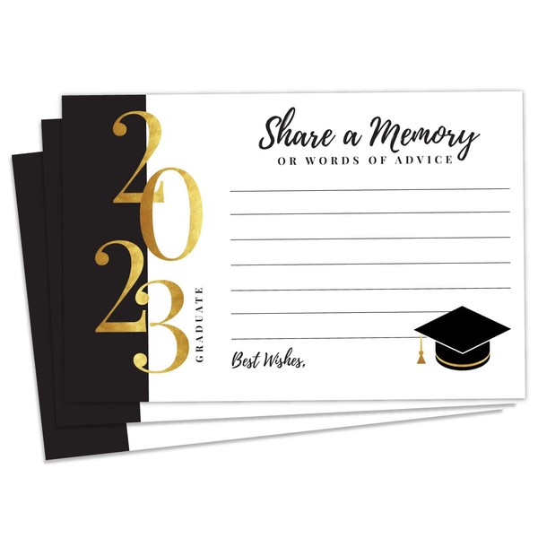 50-2023 Graduation Share A Memory or Advice Cards for The Graduate - Party Games Ideas Activities Supplies Decorations Grad Celebration College, High School, University- Gold & Black- Made in The USA
