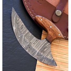 chef knife Alaskan Ulu Knife W/Sheath, HAND FORGED Damascus Steel Pizza Cutter Chef Knife