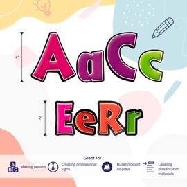 Barker Creek Letter Pop-Out Set, 2" & 4" Neon, Set Includes 255 4" and 676 2" Letters, Numbers & Punctuation Marks, Multicolor Designer Letters, Office, Home, and School Décor (3502)