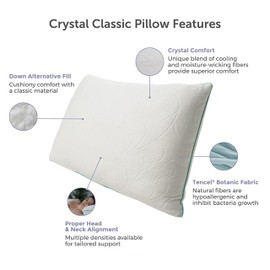 Protect-A-Bed Crystal Tencel Lyocell Blend Cooling Pillow, Down Alternative Fill, Soft Support, Queen