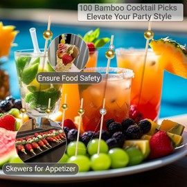 Tumihua 100 PCS Bamboo Cocktail Picks Skewers for Appetizers, Eco-Friendly Disposable Canapé Sticks for Party, Wedding, Home Use - Safe, Natural Wooden Toothpicks