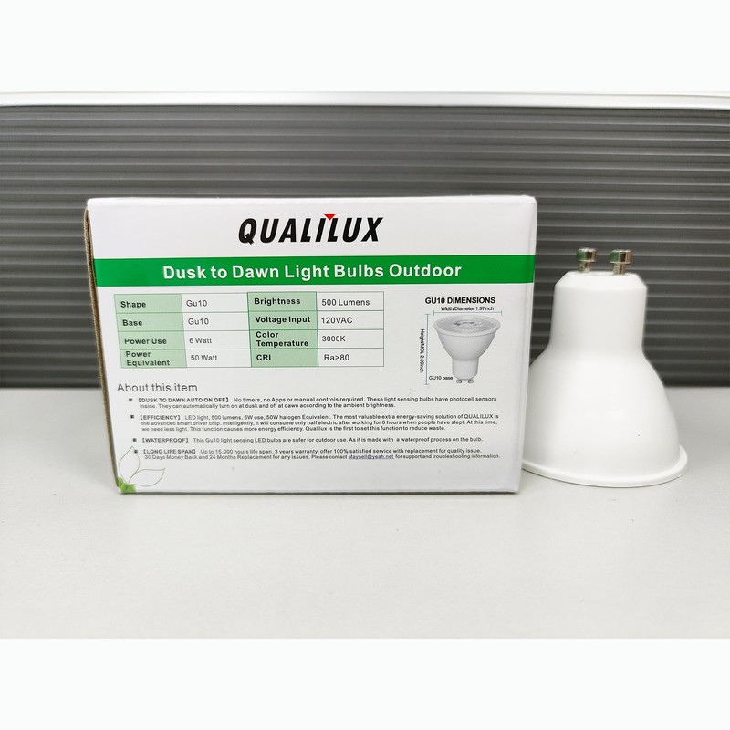 Qualilux MR16 GU10 Dusk to Dawn Light Bulbs, Warm White