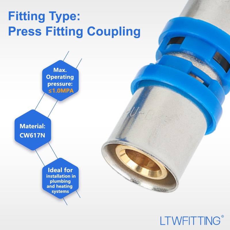 LTWFITTING Press Fitting Coupling 20 mm for Pipe Multilayer Composite