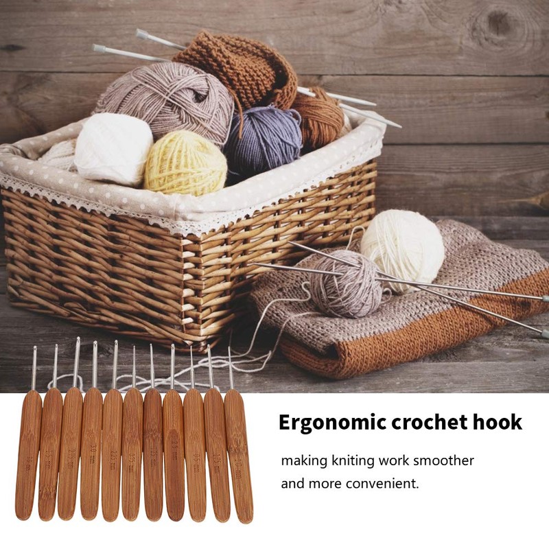 Crochet Hooks Set, Knitting Needles Bamboo Handle PortableBraiding Weaving Tool,
