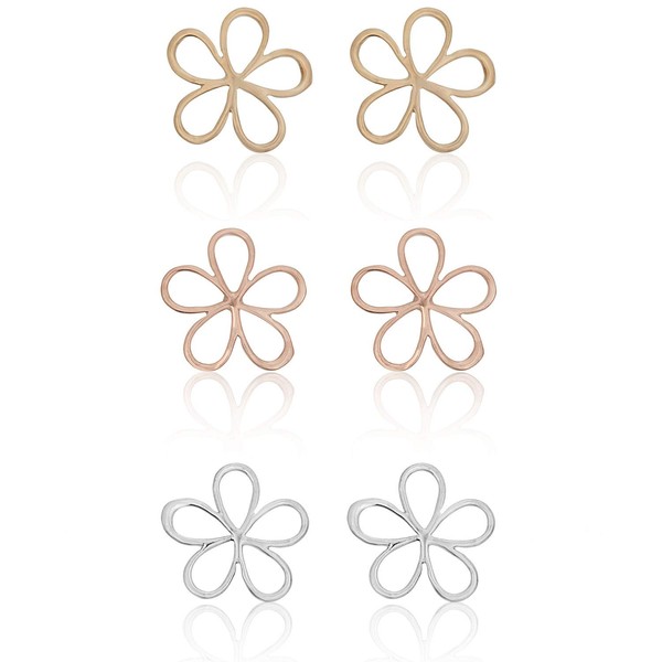 AVORA 10K Gold Yellow White Rose Three Color Flower Earrings