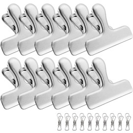 Qualsen Pack of 12 Clips 7.6 cm Metal Clips for Bags Cips Metal Clips Bulldog Clips Sealing Clips for Bags Sealing Clips for Kitchen Office Home