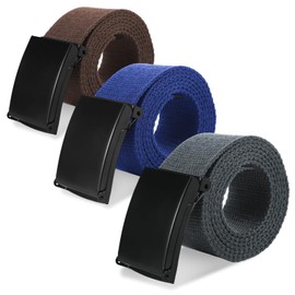 Pack of 3 Men's Belts, Adjustable Work Belt, 128 x 3.8 cm Belt Without Holes, Fabric Belt, Men's Work Belt for Business, Sports, Calm Brown, Dark Grey, Royal Blue