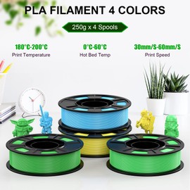 HEPHI3D 3D Printer Filament Bundle 250g X 4 Spools, PLA Filament 1.75mm 3D Printing Material, Bright Color PLA Filaments Kit for 3D Printer Green/Light-Green/Yellow/Sky Blue, Fit Most 3D Printers