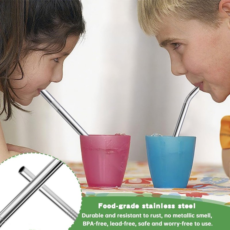 4-Pack Stainless Steel Straws, 12mm&8mm Extra Wide Reusable Metal Smoothie/Milkshake