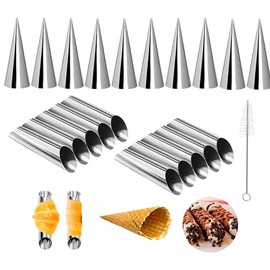 COMZPLIFE 21pcs Cream Horn Molds, Stainless Steel Cannoli Forms Tubes Kits, Baking Cones, Roll Horn Forms, Non-stick Baking Molds for Danish Pastry Lady Lock Form, Cream Roll, Croissant
